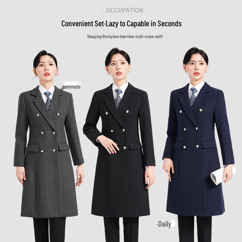 Полупальто из шерсти средней длины: Осенне-зимняя утепленная профессиональная одежда для менеджера отеля и менеджера по продажам. S