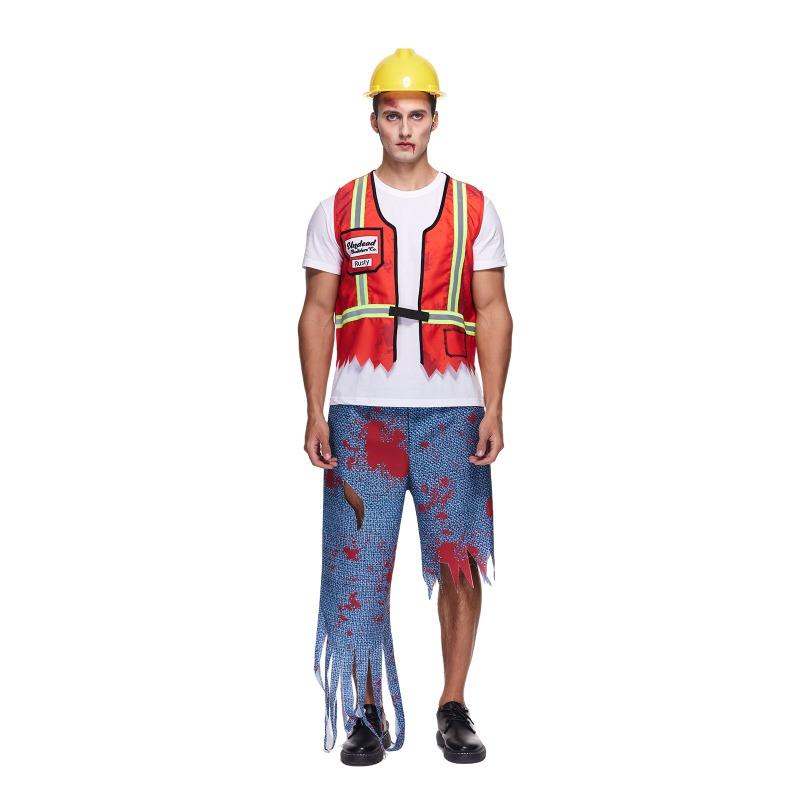 Взрослый костюм строителя, костюм зомби на Хэллоуин, мужской костюм нежити-строителя, комплект строительного жилета M